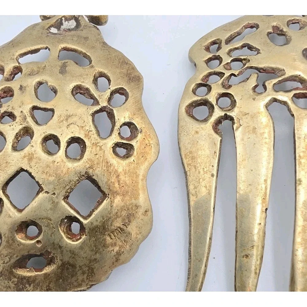 Vintage Italian 6 Piece Serving Set Lions Holding Scepter Brass Gothic Italy